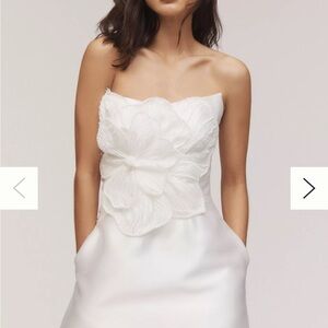Watters Strapless Embellished White Floral Dress